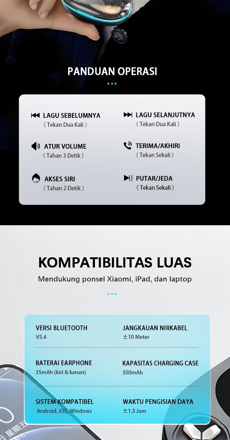 【COD】New model X55 Headset Tidur Suara Stereo Level HiFi, Tahan Air iPX5, Mikrofon Internal, ENC Noise Reduction Layar Digital Cerdas Kontrol Sentuh untuk iPhone dan Android Tws Bluetooth