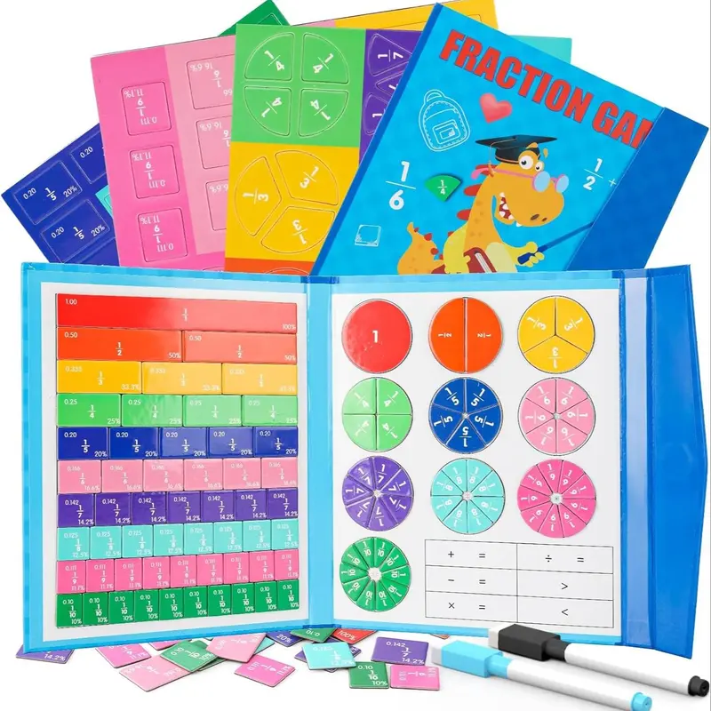 Magnetic Fraction Blocks & Fraction Circles (1 Set), Elementary Math Practice, Fraction Teaching Aids, Classroom Set, School Supplies 0
