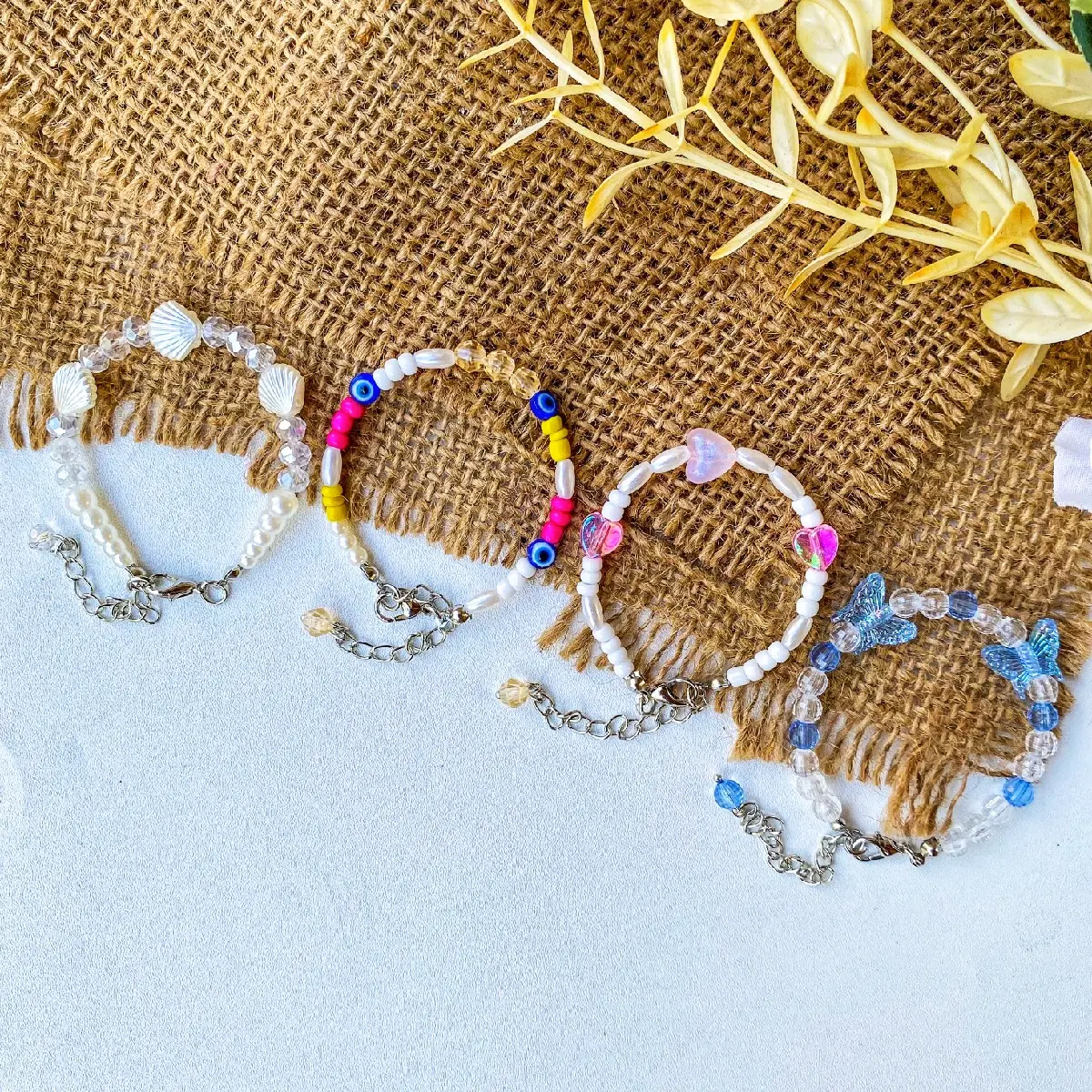 Gelang Manik Rantai Korea Kpop Beads Bracelet Love Kupu Pastel Pearl Colors Aksesoris Fashion Aesthetic