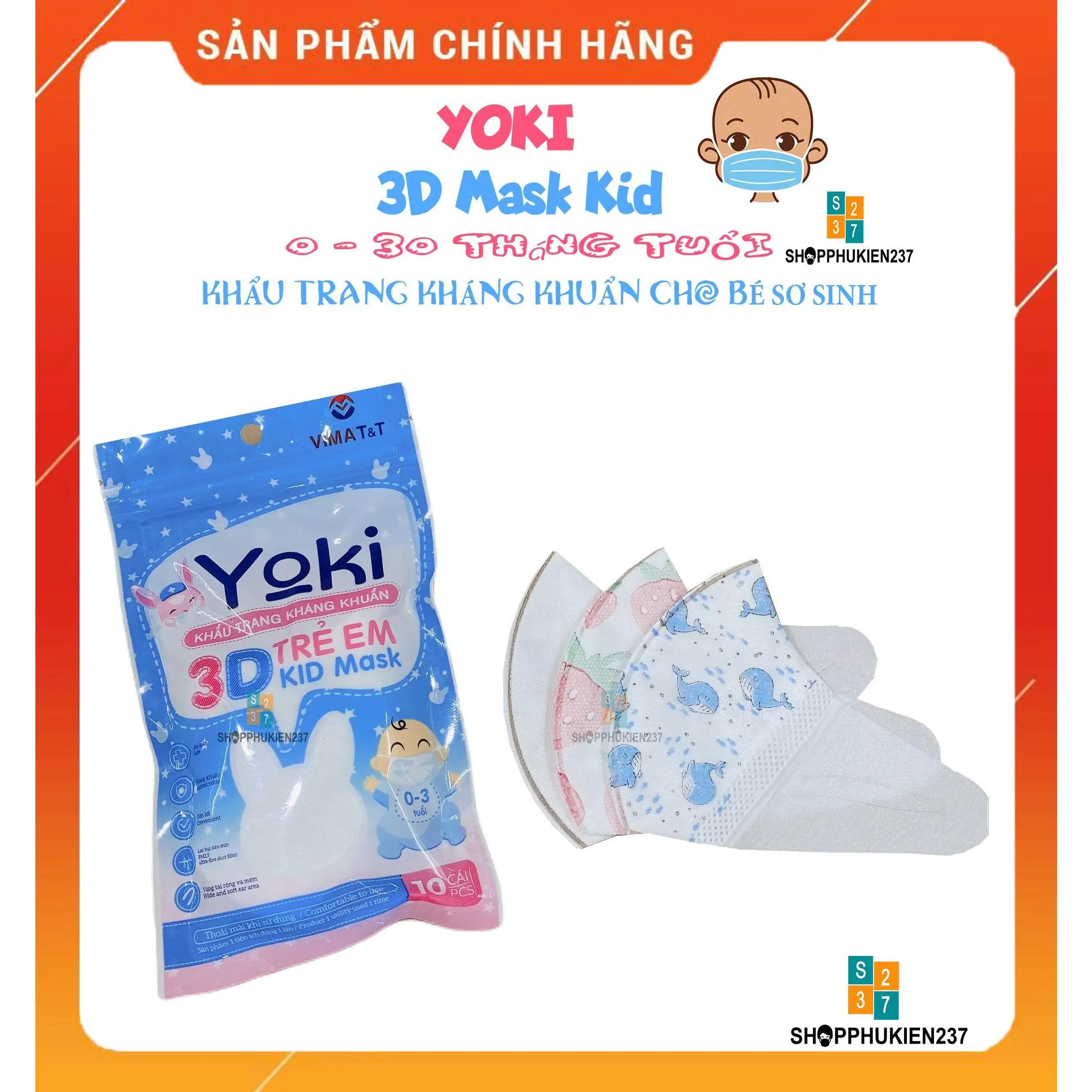 Combo 50 Cái Khẩu Trang Em Bé 3D Yoki Sơ Sinh Dành Cho Bé Từ 6 Tháng - 24 Tháng (Bé Nhỏ)
