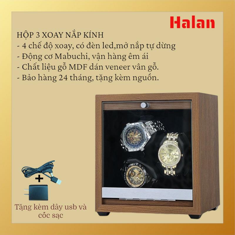Hộp xoay 3 đồng hồ bằng gỗ - 4 chế độ xoay - có đèn led - mở nắp tự dừng - Decor Phòng - Trang Trí Nhà - Đề Bàn - Tráng Gương - Phụ Kiện, Women, Treo Tường