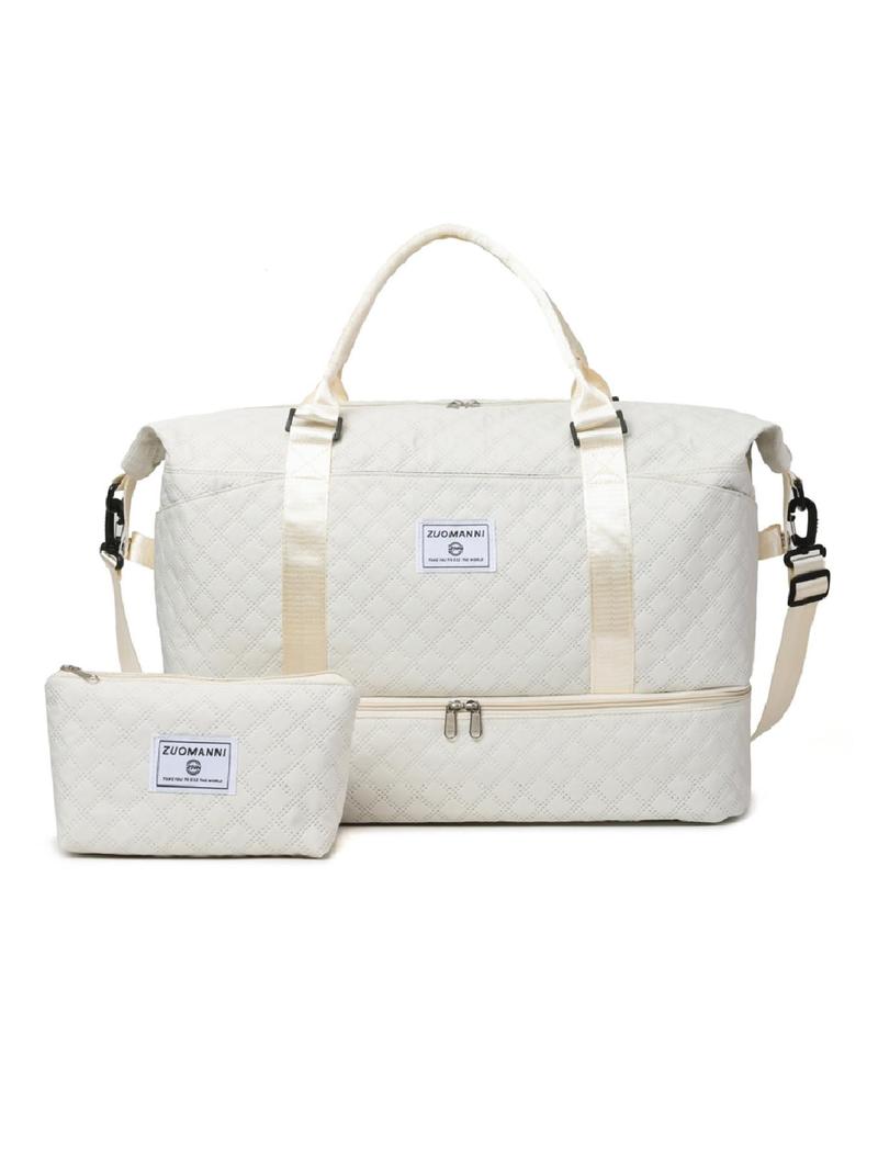 Product Introduction of Large Capacity Travel Bag Set, Letter Pattern Zipper Travel Bag with Shoe Compartment, Casual Sports Fitness Bag for Women & Men 1