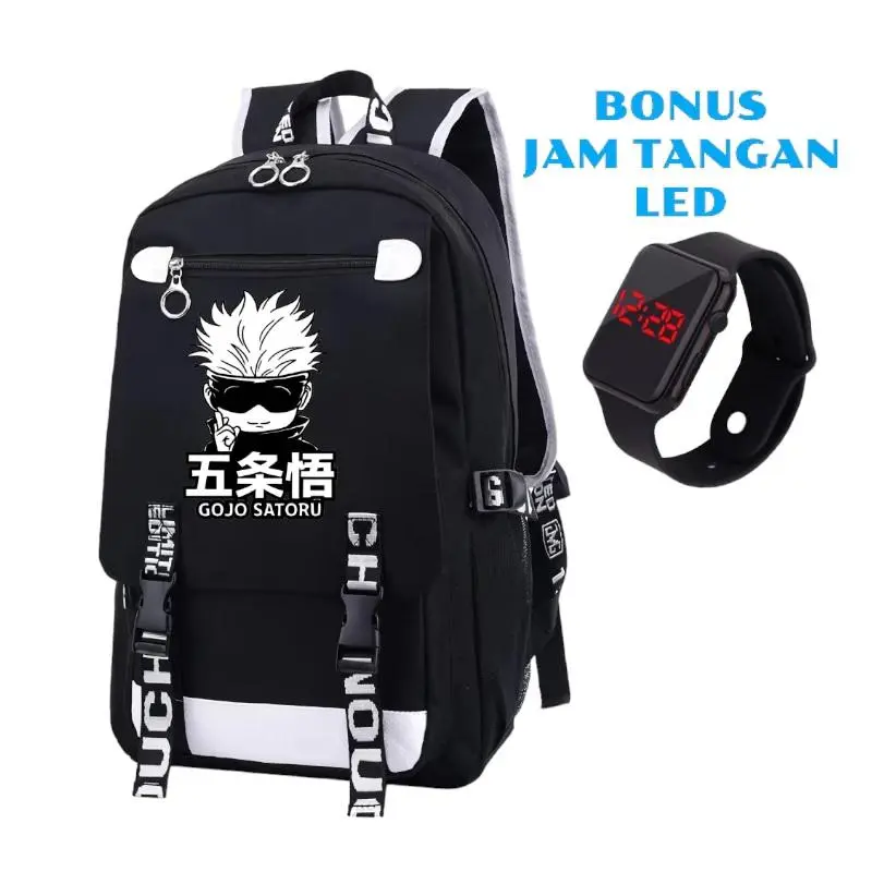 ADN STORE - TAS RANSEL ANAK SEKOLAH LAKI LAKI PEREMPUAN MOTIF ANIME GOJO SATORU FREE JAM - TAS SEKOLAH PAUD TK SD SMP BACKPACK SEKOLAH KARAKTER JUJUTSU KAISEN FASHION