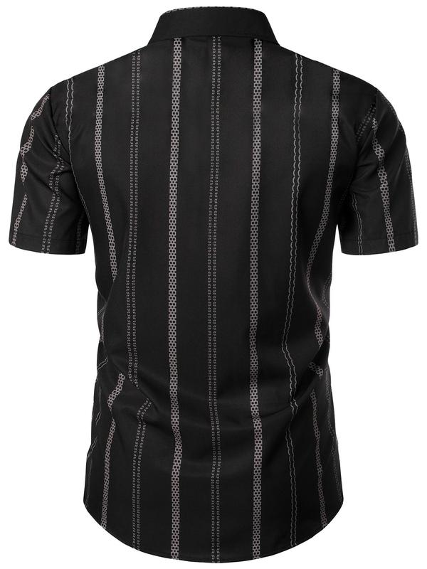 Men's Regular Fit Striped Print Button Front Shirt, Casual Short Sleeve Collar Top for Summer, Fashion Men's Clothes for Daily Wear 3