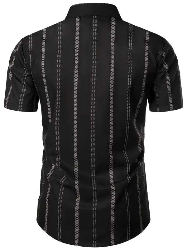 Men's Regular Fit Striped Print Button Front Shirt, Casual Short Sleeve Collar Top for Summer, Fashion Men's Clothes for Daily Wear 3