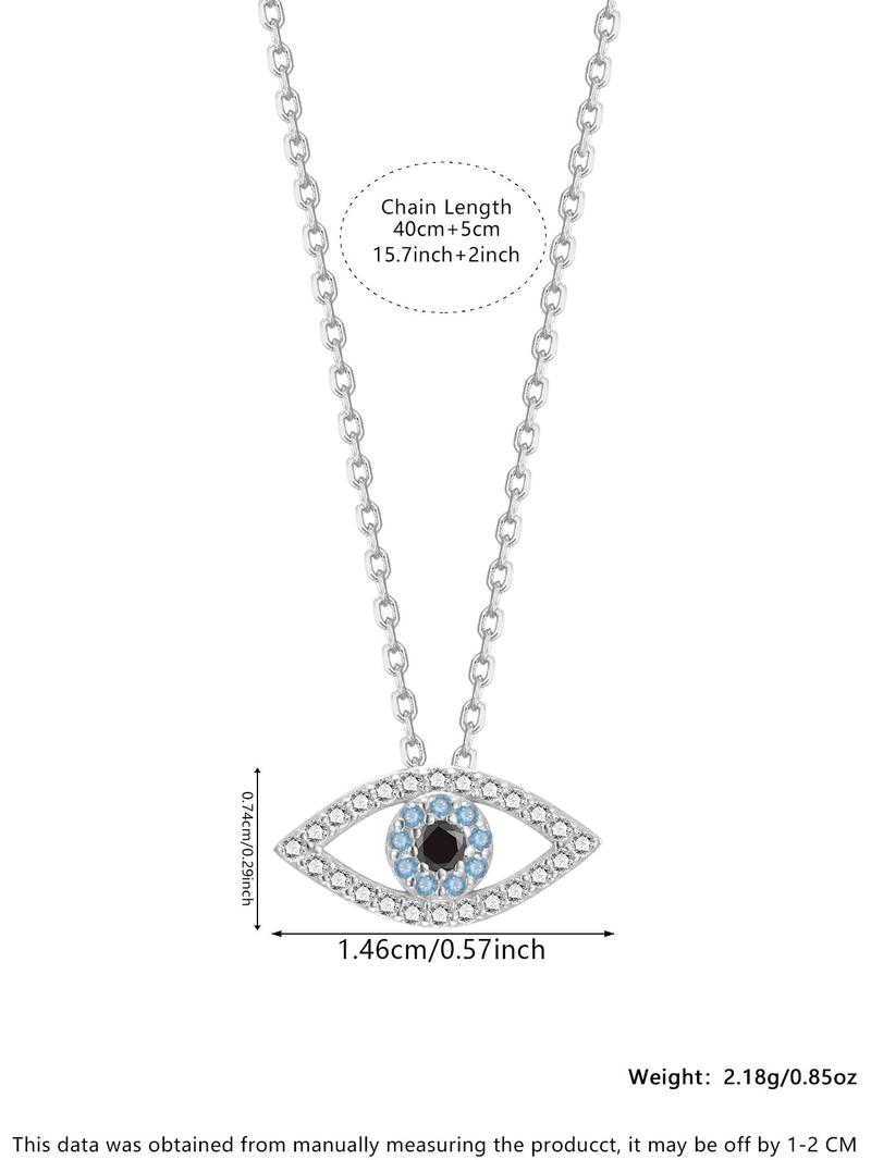 Product Introduction of S925 Sterling Silver Evil Eye Design Pendant Necklace, Fashion Rhinestone Decor Necklace for Party, Daily Decor, Trendy All-match & Exquisite Jewelry for Birthday Gift 5