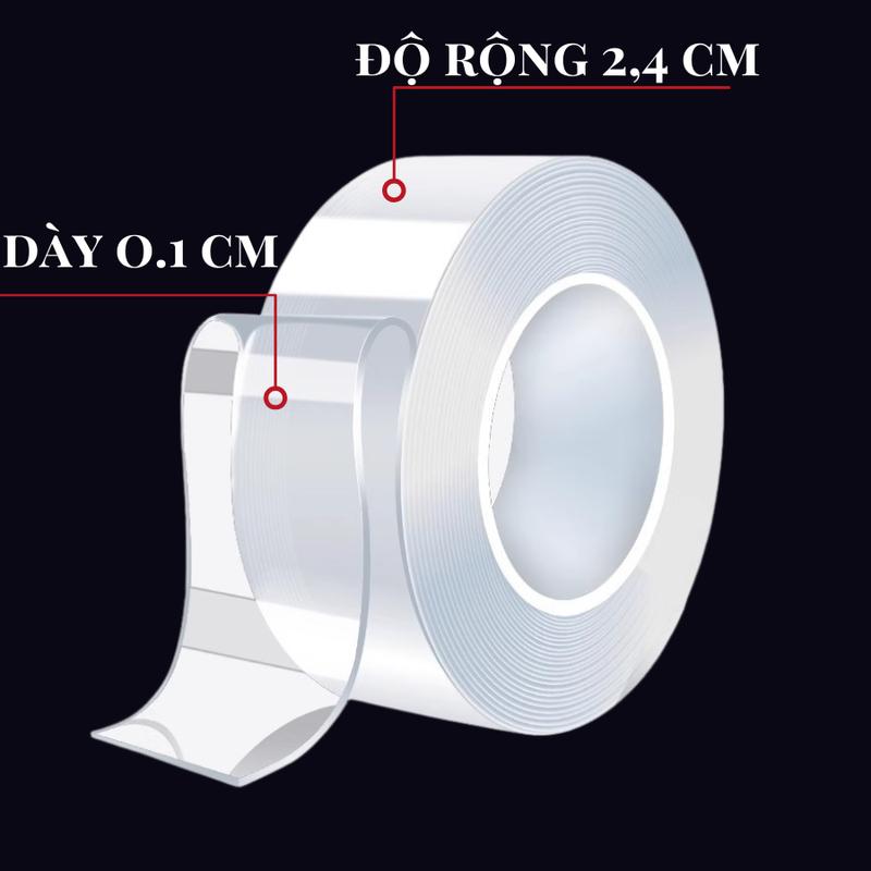 Băng Keo 2 Mặt Trong Suốt Dày 1mm Băng Dính 2 Mặt Siêu Dính Cho Nhiều Vật Dụng Dài 1 2 3 5M RIN 9