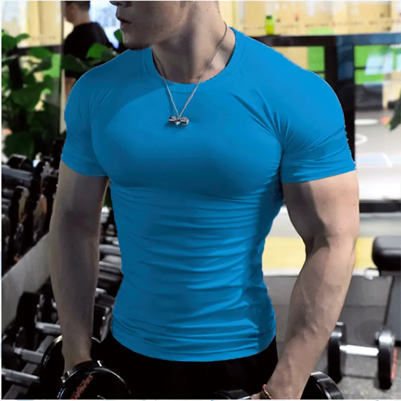 Compression fitness shirts, for men, short sleeves, bodybuilding T-shirts, quick dry, workout gym T-shirts, sports running shirts, teenager Football shirt White Outdoor black red blue clothing tee sport