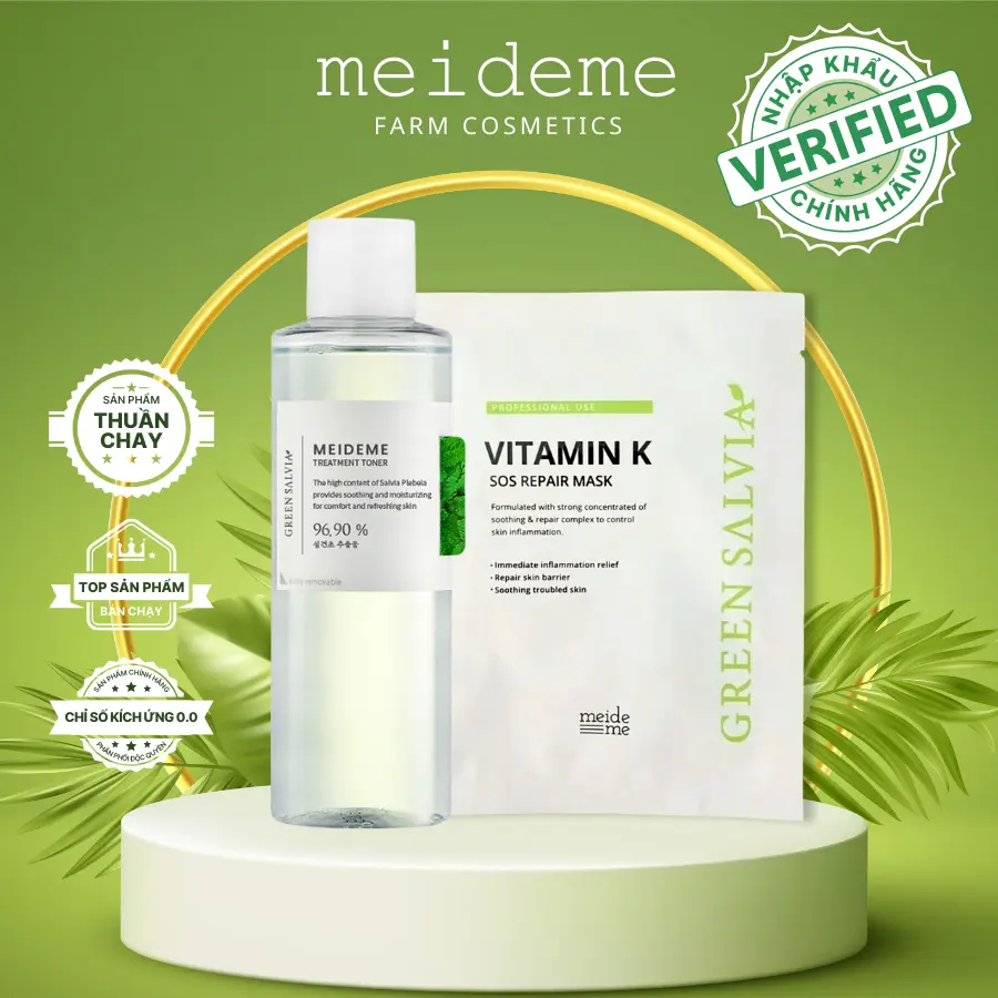 [Combo Xâm lấn] Mặt Nạ SOS Vitamin K MEIDEME Green Salvia (5 miếng/hộp) + Toner MEIDEME Green Salvia Treatment Toner 200ml