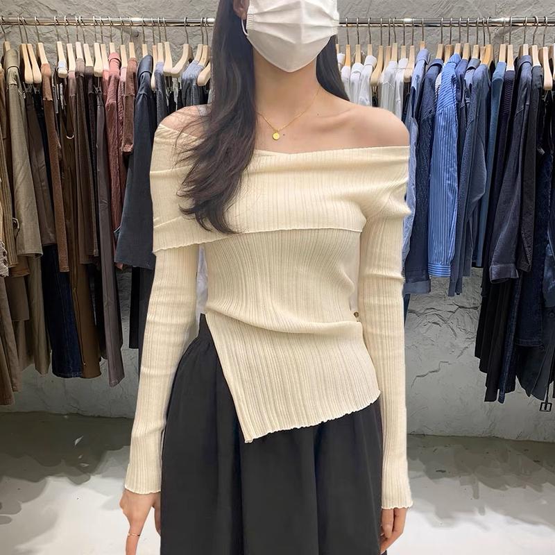 Product Introduction of Gakki เสื้อยืดหญิง เสื้อไหมพรมปาดไหล่ แขนยาว ผญ ผ้านิ่มใส่สบาย ฟรีไซส์ พร้อมส่ง 98117# Clothing Outfits 9