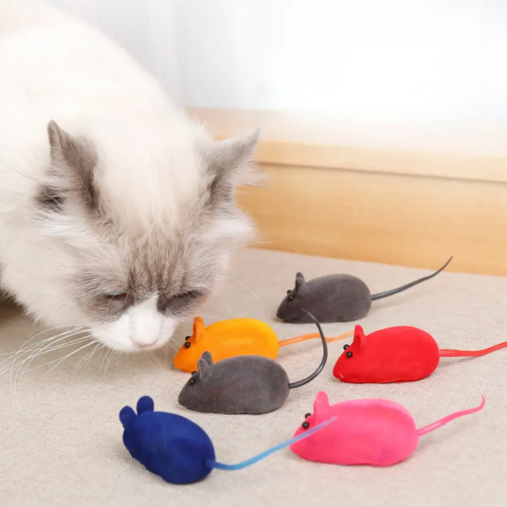 1PC Mini Sounding Interactive Flocking Cat Accessories Cat Squeak Toy Vivid Mouse Toys Cat Chew Toy Cats Chasing Toys