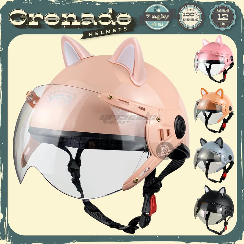 Mũ Bảo Hiểm Nửa Đầu Kính Càng VARO A33K Dành Cho Nam Nữ Đi Xe Máy Chính Hãng Tặng Kèm Tai Mèo