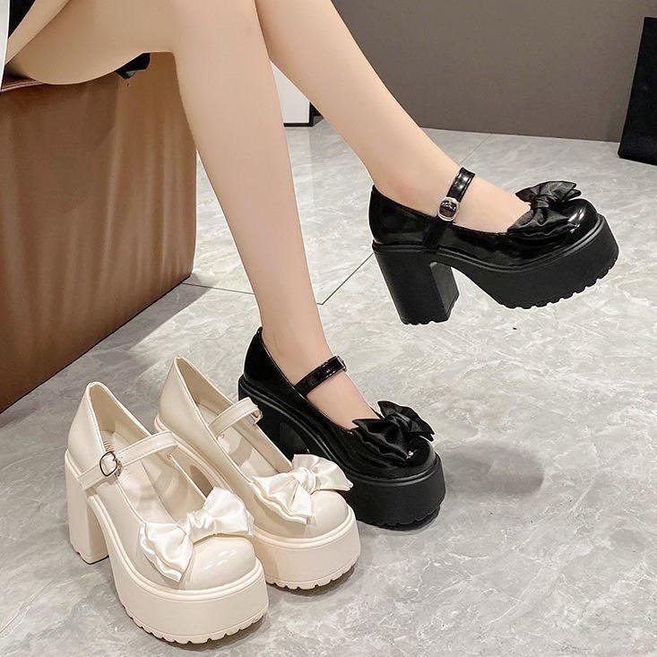 Lùi xuống 1 size - Giày lolita mũi nơ đế đúp gót cao 9p sang chảnh - form rộng