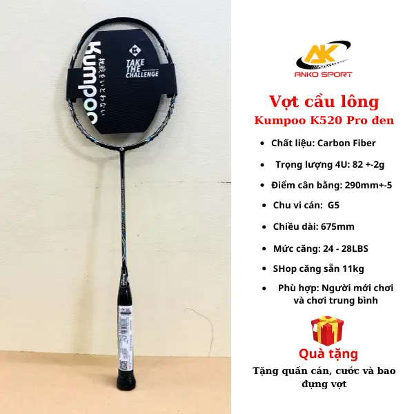 Vợt cầu lông Kumpoo Power Control K520 Pro  căng max 12,7kg căng sẵn 11kg công thủ toàn diện cho mọi người chơi - AnKo Sport