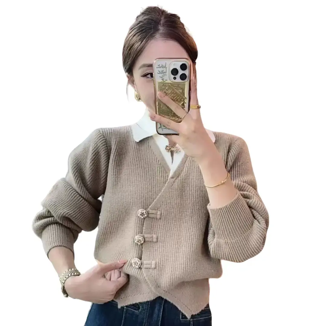 Áo Cardigan Giả Hai Lớp, Thiết Kế Đẹp, Dệt Kim Thanh Lịch Và Thoải Mái, Áo Nữ, Thời Trang Hàn Quốc, Hàng Mới Về Cho Mùa Thu 2024, OOTD Women Top