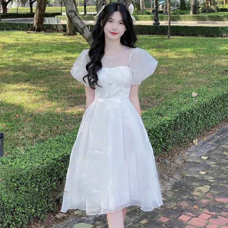 (Loại 1) Đầm công chúa tay phồng (tặng kèm 3 nơ) [FREESHIP] mặc sinh nhật, dự tiệc, kỷ yếu Nữ Voan Women Dress 2