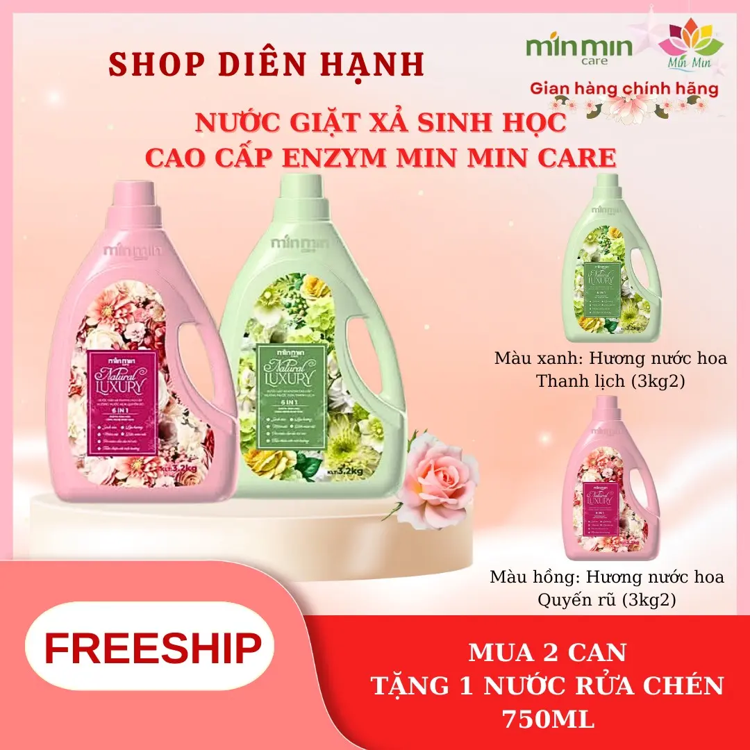 NƯỚC GIẶT XẢ ENZYM MIN MIN CARE 6IN1 HƯƠNG NƯỚC HOA Làm Sạch