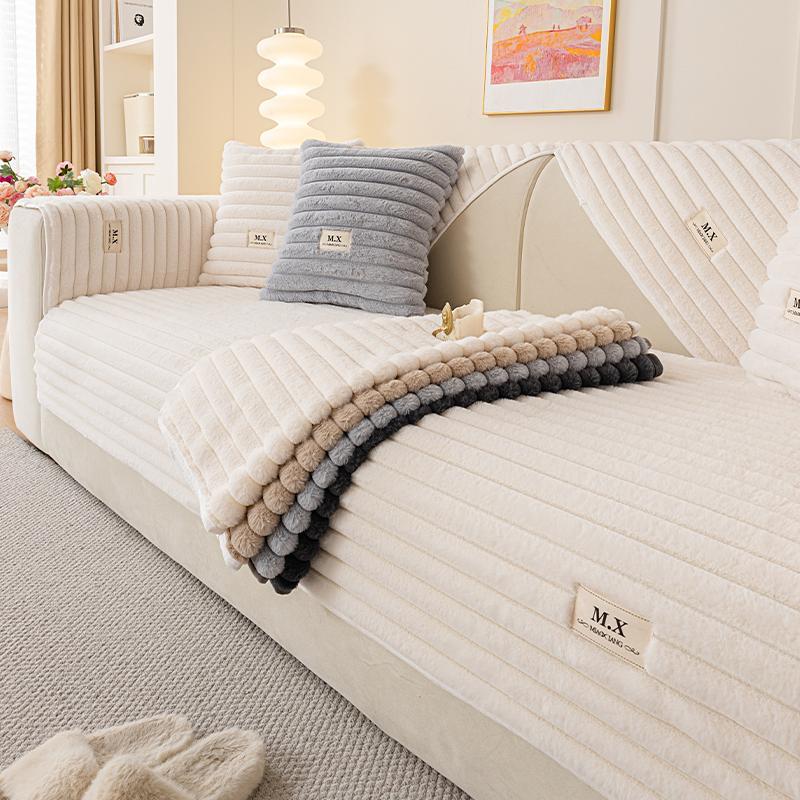 Product Introduction of Solid Color Thick Plush Sofa Cushion, Simple and Modern Style Sofa Cover, Anti-slip Sofa Cover for Living Room & Bedroom Decoration, Couch Covers 8