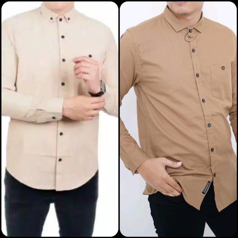kemeja polos lengan panjang kemeja kantor kemeja kasual Polos Hitam Putih Slim-fitting Crew Neck Santai Katun Formal Kancing Kerah Simple Slimfit 8