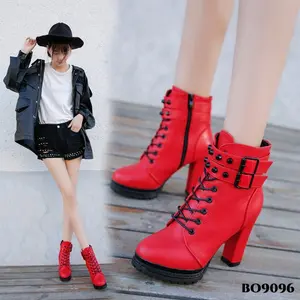 YJH Sepatu Boots Tinggi 10Cm Kekinian Club Party Hang out Bahan Kulit Sintetis Wanita High Block Shoes Fashion Ala Korea Style BO9096