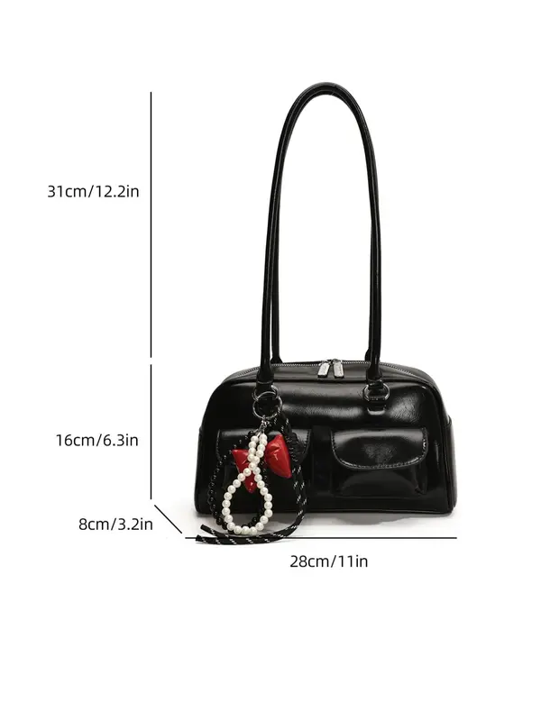 Women's Fashionable Plain Color Shoulder Bag, Casual Versatile Shoulder Bag with Charm Decor, Trendy All-match Commuter Bag for Daily Used 5