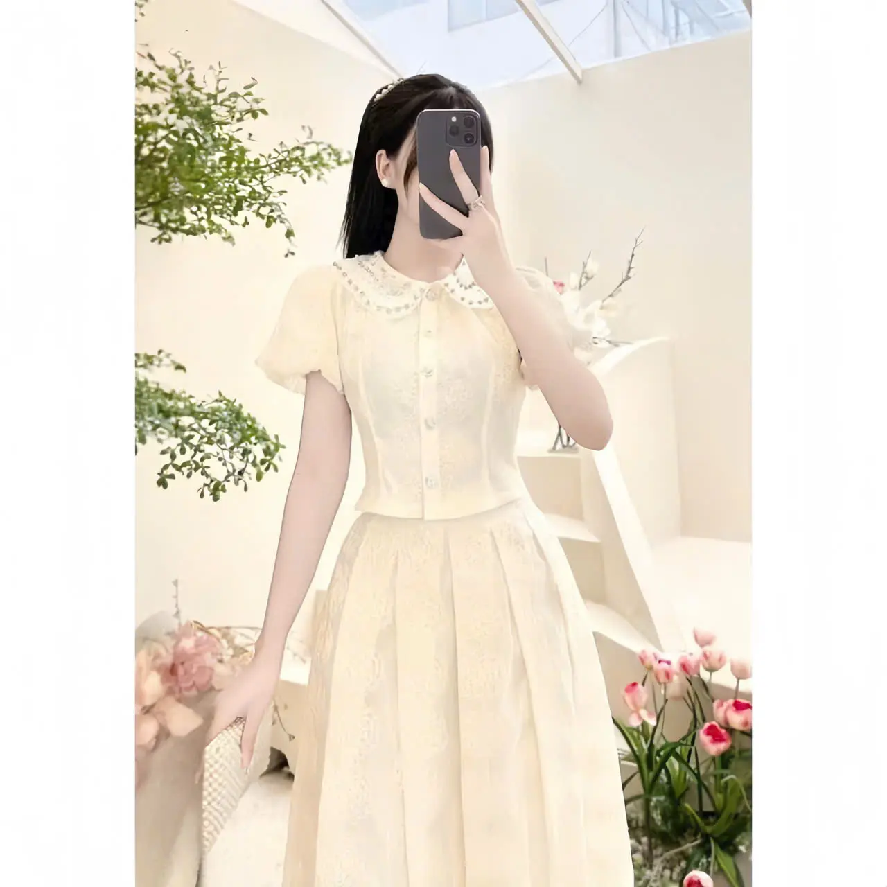 [Mới] Sét Bộ Ren Họa Tiết Chìm Tiểu Thư Thanh Lịch