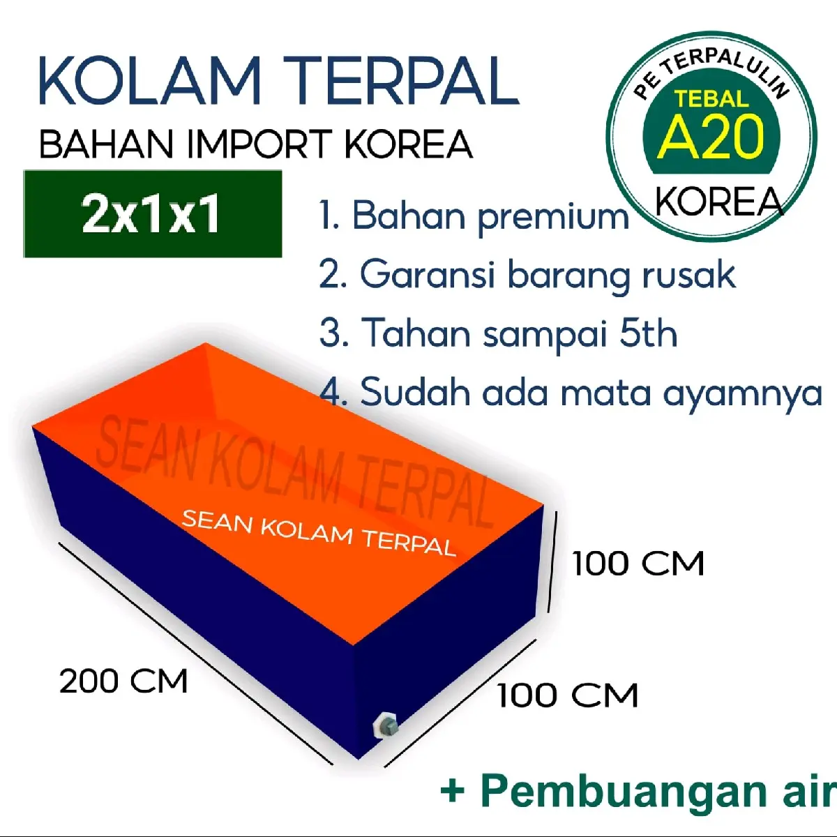 Kolam Terpal 2x1x1 / 1x2x1 / 200x100x100 / 100x200x100  Budidaya Ikan Lele, Gurame, Nila, Patin, Dll.