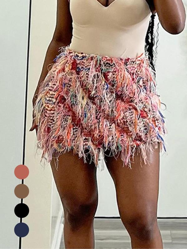 2025 Trendy, Women's All Over Print Fringe Bodycon Skirt, Casual Fashion High Waist Mini Skirt for Daily Outdoor Wear, Ladies Bottoms for Summer, Skirts 0