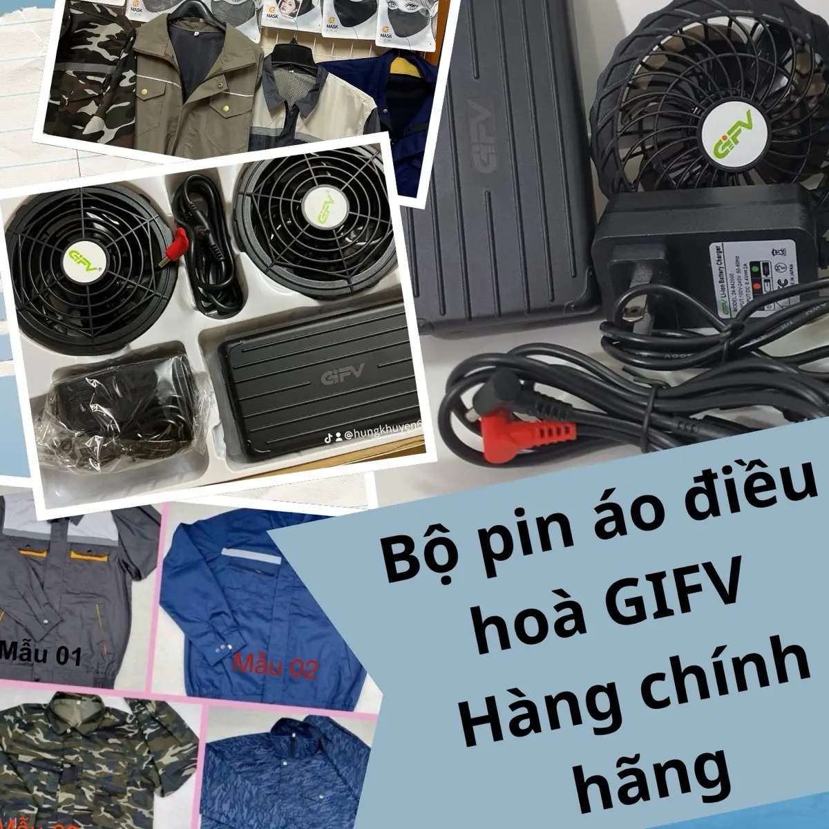 Bộ pin áo điều hoà Gipv chất lượng cao pin chất  từ 14 đến 18 h liên tục , chạy cực êm và mát. Giá săn Sale cuối mùa. Pin áo điều hoà