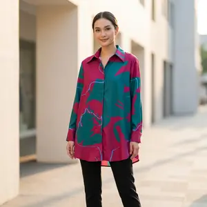 Asaya Atasan gaya retro kerah v model longgar motif cetak untuk wanita