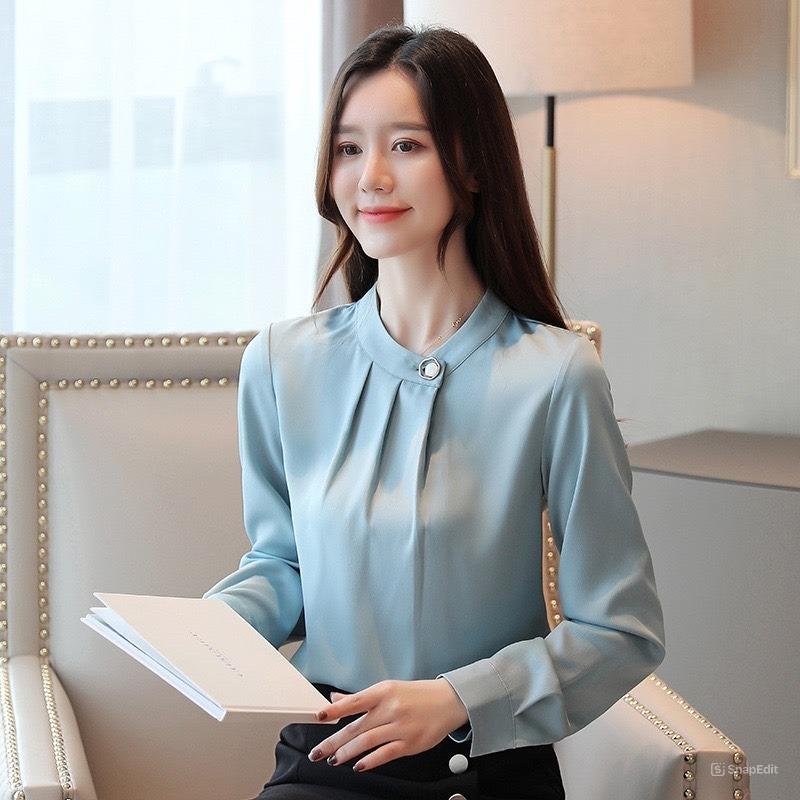 Áo Trung Niên Nữ U30 U40 U50 Cổ Tàu Xếp Li Đính Cúc Kiểu Dáng Sơ Mi_ Thời Trang Công Sở 5