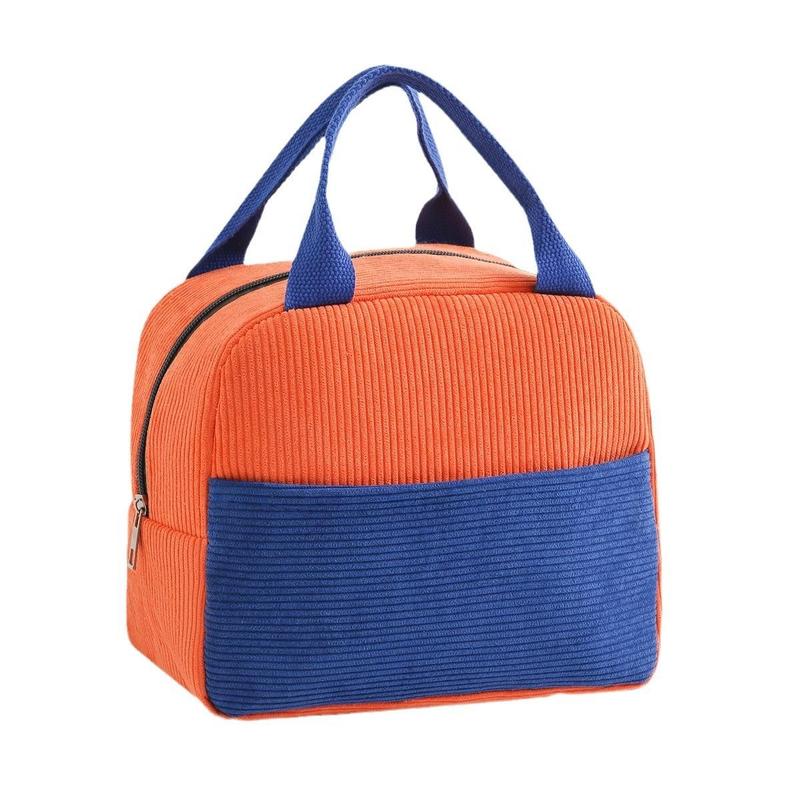 Product Introduction of Colorblock Corduroy Bento Bag, 1 Count Insulated Lunch Bag, Lunch Box Storage Bag for Work & School, Household Kitchen Gadgets 9