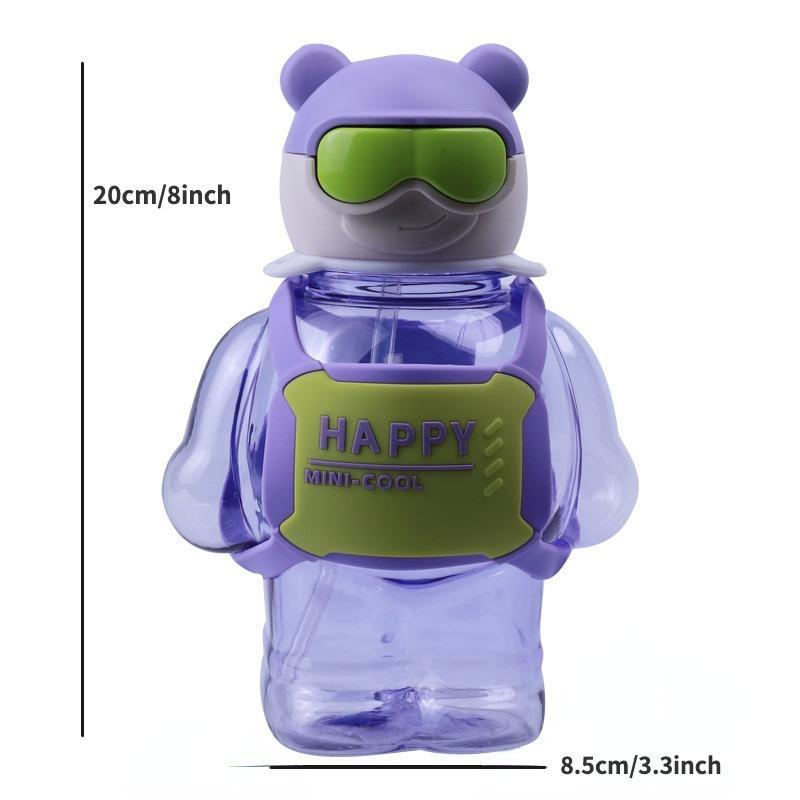 800ml Cartoon Design Water Bottle, 1 Count Portable Cute Water Bottle With Straw & Lanyard, Drinking Bottle For Student 5