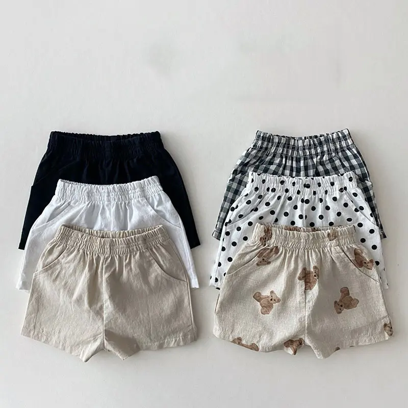INS Korean summer style loose shorts for baby boys and girls, cotton and linen thin design, large PP children's casual beach hot pants for outerwear