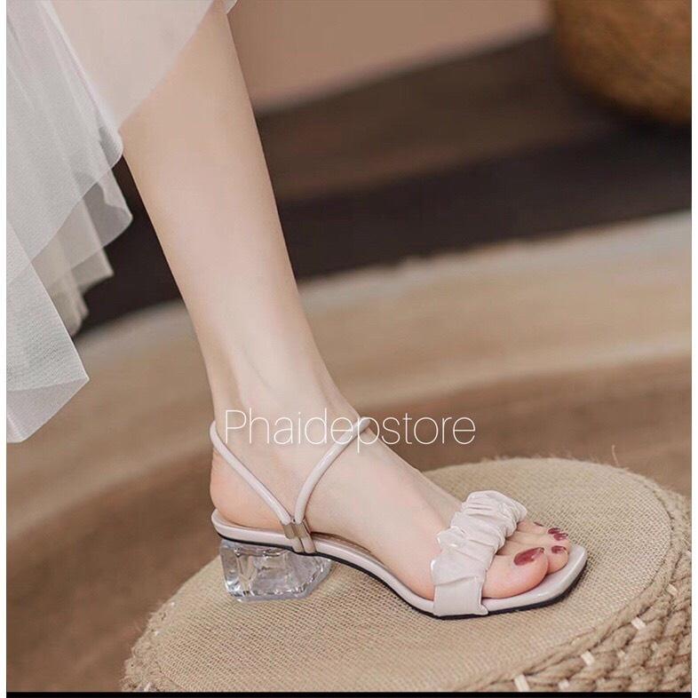  Giày cao gót nữ bánh bèo quai nhún Dép nữ gót meka Mã 003 cao 7P 