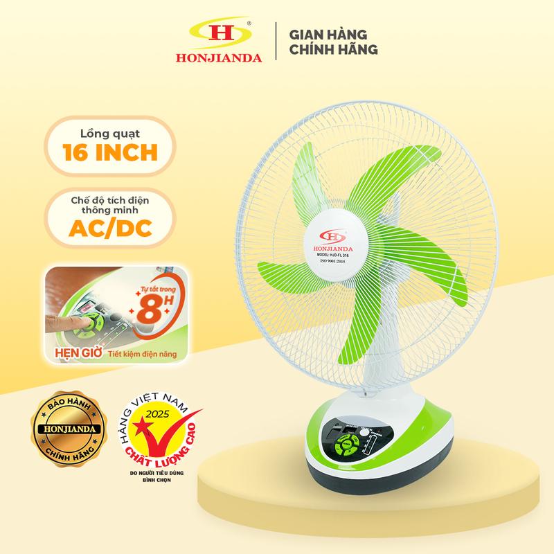 Quạt Sạc Tích Điện Honjianda để bàn AC&DC 16 inch FL 316 màu ngẫu nhiên - có đèn LED hỗ trợ cúp điện