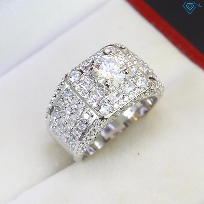 Nhẫn nam kim cương Moissanite 6.5ly xi bạch kim kiểm định GRA sang trọng NNAM0041