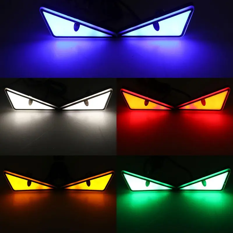 Devil Eye Design Car License Plate Light, Triangle Eye Turn Signal Light, Mini Projector Lens Light, Universal Car Decorative Light for Motorcycle 7