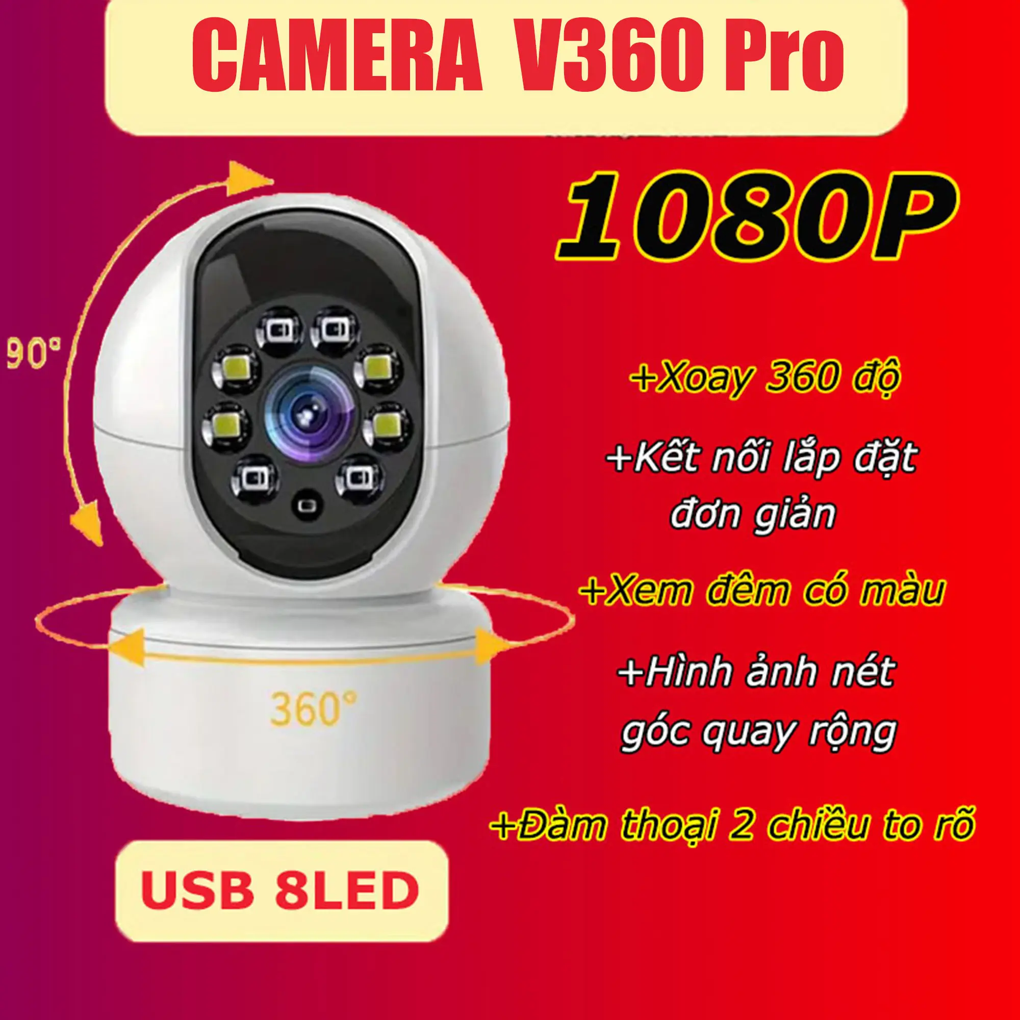 Camera Wifi CCTV 360 độ FHD 2MP 8LED chính hãng