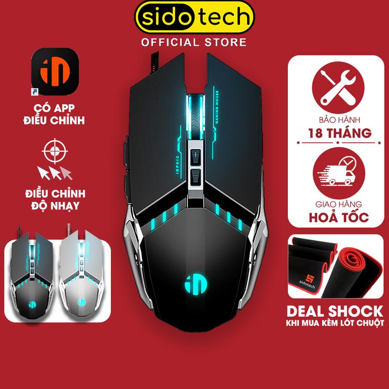 Chuột gaming máy tính SIDOTECH INPHIC W2 có dây silent 7 nút bấm chống ồn có app led macro cho game thủ