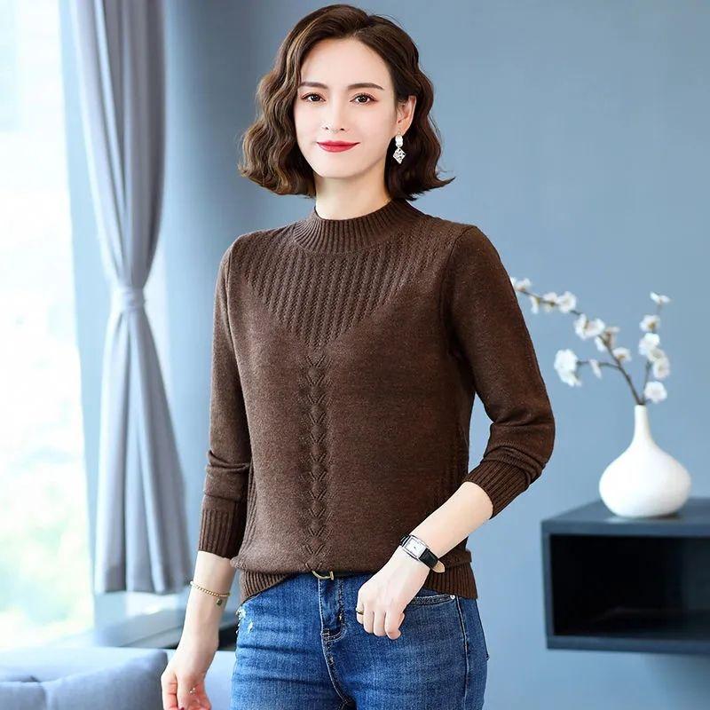 Áo Len Cao Cấp Cho Mẹ, Dành Cho Phụ Nữ, Hàng Mới Về, Cổ Tròn, Dáng Rộng Vừa Vặn, Che Bụng, Thích Hợp Cho Mùa Xuân, Mùa Thu Và Mùa Đông, Áo Len Mặc Trong, Màu Trơn 9