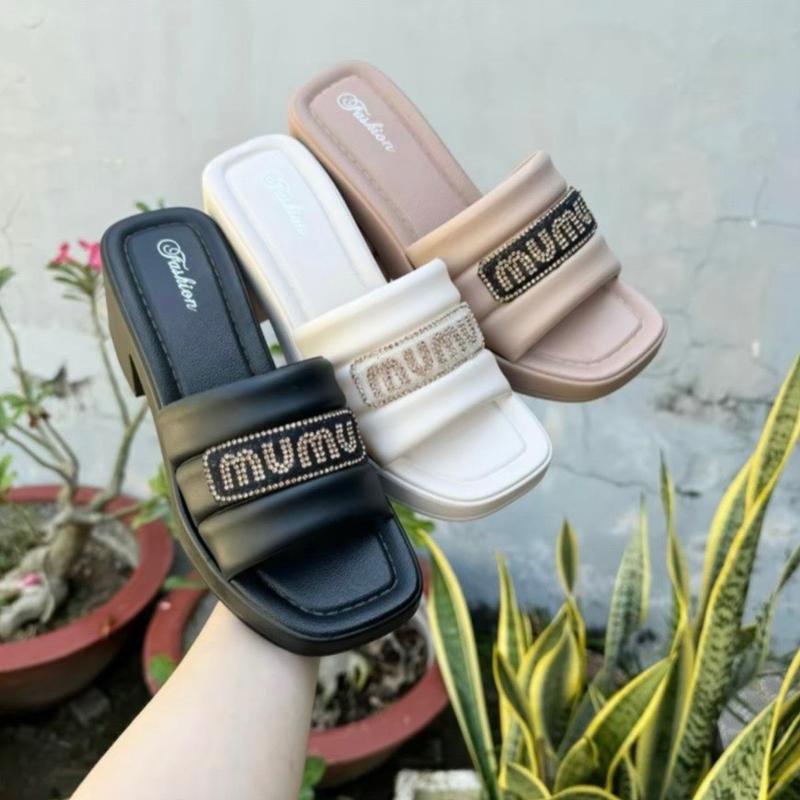 (Lùi 1 size) Dép nữ đế cao 7CM chữ MUMU sang chảnh, quai cao su đế eva đi êm chân