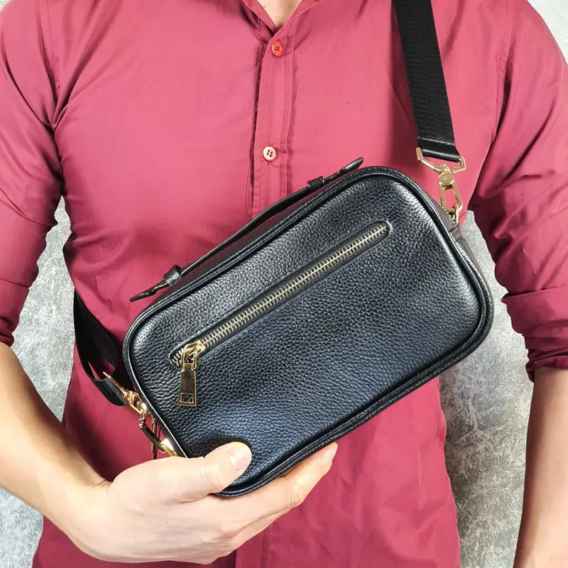 [Da thật] Túi đeo chéo nam khóa số 2 ngăn , golf cầm tay da bò CL153LLEA (Đen) - 100% , BH 3 năm 1