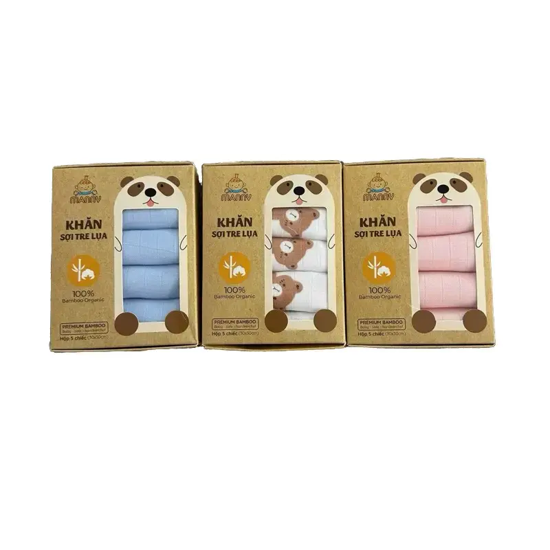 Bộ 5 Khăn Sữa Sợi Tre Manny 100% Bamboo Organic (30x30cm) Cho Bé Mềm Mịn, Thoáng Nhẹ, Thấm Hút Tốt