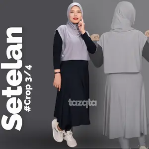 TAZQTA Setelan Olah Raga Leging Rok Di Bawah Lutut Jilbab Rompi Crop