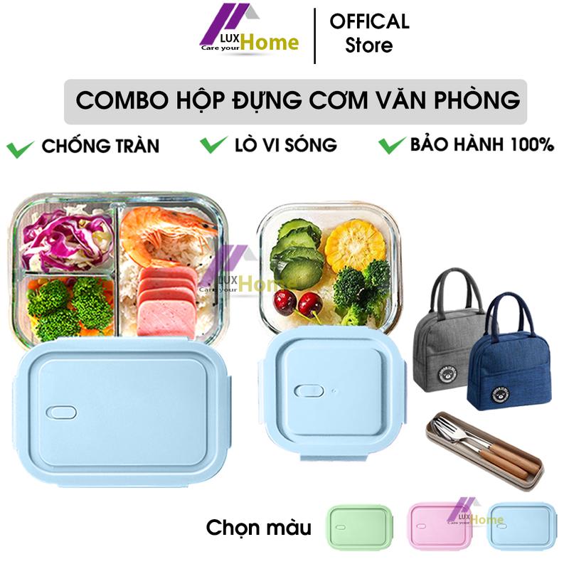 Hộp đựng cơm thủy tinh [COMBO] cực dày, chịu nhiệt, chống tràn Luxhome