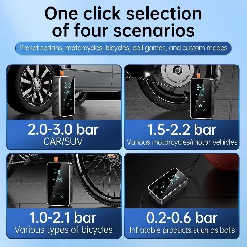 Product Introduction of Portable Car Air Pump, 150PSI Wireless Car Air Pump with Digital Display, Multifunctional Car Tire Inflator Suitable for Car, Motorcycle, Ball 7
