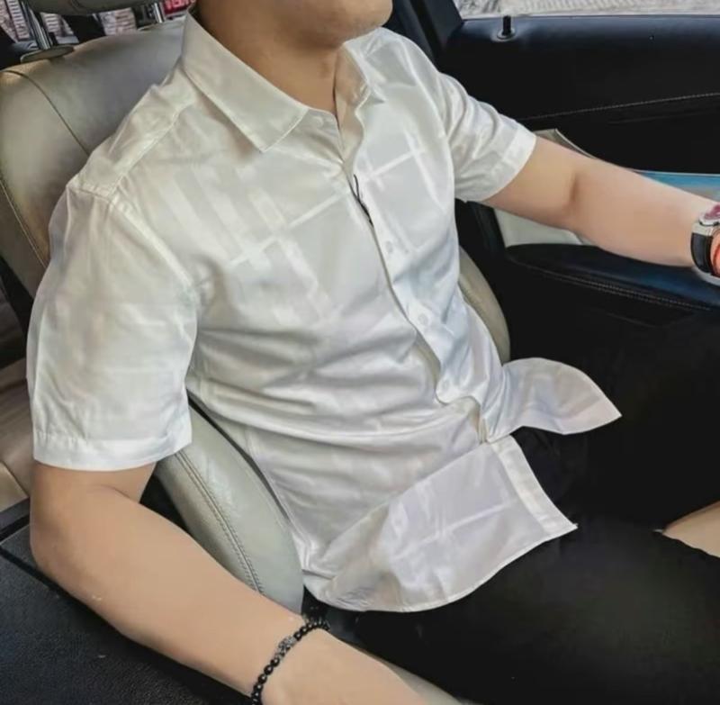 Áo sơ mi nam tay ngắn vải lụa co dãn dập nổi vân chìm mẫu mới trẻ trung chuẩn form mẫu mới Menswear Jean