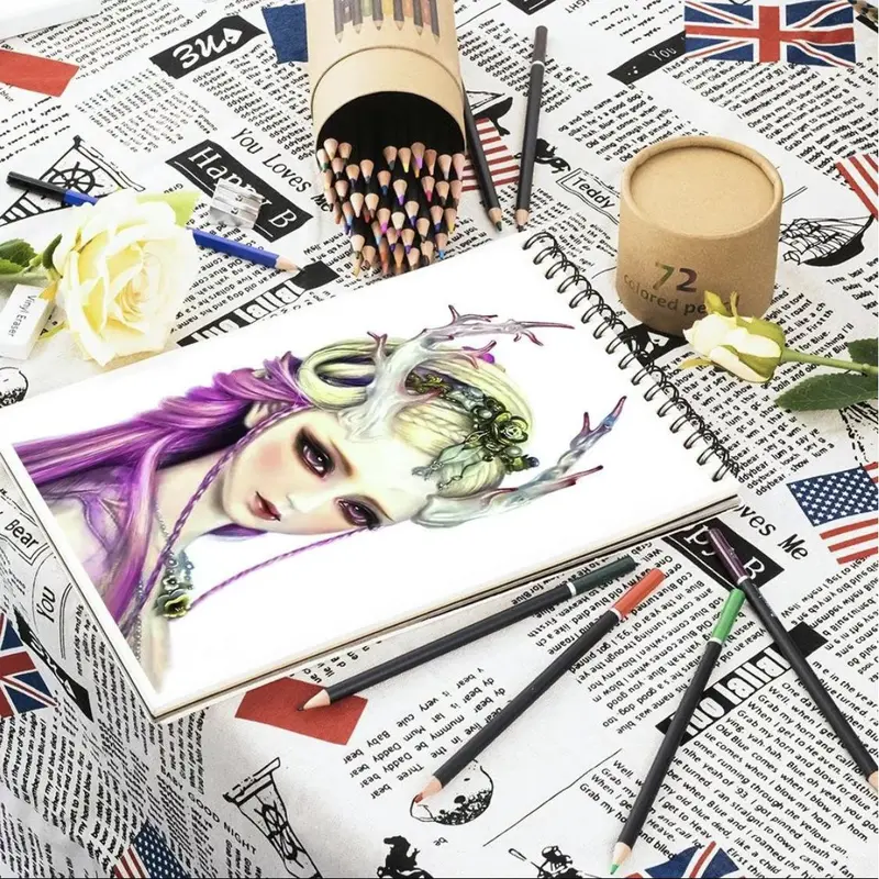 Colored Pencil Set, 1 Set Professional Oil Coloring Pencil Set with Pencil Sharpener & Eraser, Art Supplies for Home School Office 7