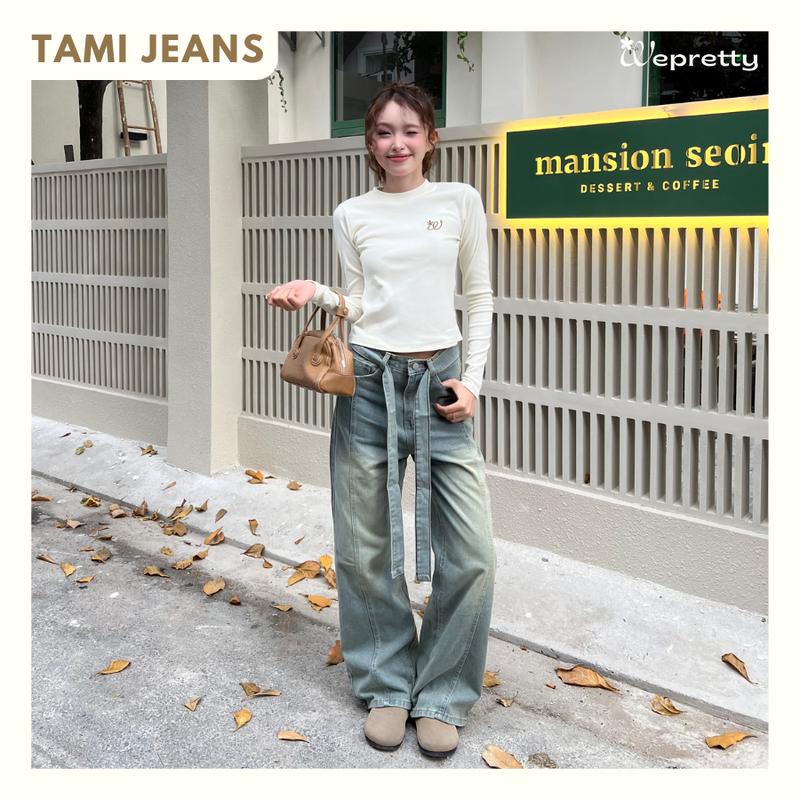 TAMI PANTS - Q19 Quần jeans nữ ống đứng phối thắt lưng Wepretty Clothes wide straight jeans
